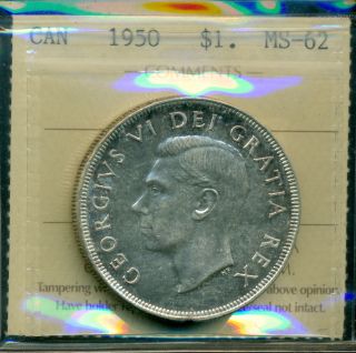 1950 Swl Canada King George Vi Silver Dollar,  Iccs Certified Ms - 62 photo