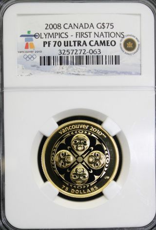 2008 Canada $75 Gold Coin First Nations Ngc Pf 70 Ultra Cameo photo