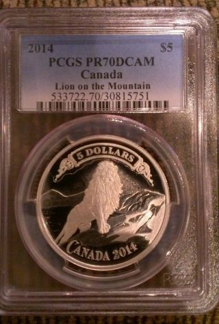 2014 Canada $5 Silver Lion On Mountain Bank Note Pcgs Pr70dcam photo