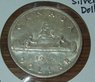 1957 Canada Silver Dollar Elizabeth Ii One Dollar Coin Grade 80 Silver photo
