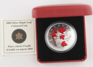 Canada 2004 Colored 1 Oz 9999 Silver Maple Leaf Coin,  Box & Gem photo