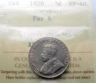 1926 Far 6 Five Cents Iccs Ef - 40 Rare Variety Key Nickel photo