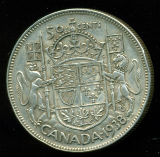 1938 Canada King George Vi Silver Fifty Cent Piece photo