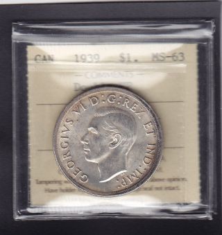 1939 Silver Dollar Canada - Double  Hp  - Ms - 63 Scarce Iccs (oy 829) photo