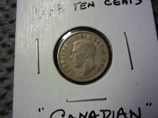 1948 Canadian Ten Cent Silver Coin photo