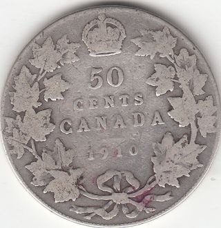 . 925 Silver 1910 Victorian Leaves Edward Vii 50 Cent Piece G - Vg photo