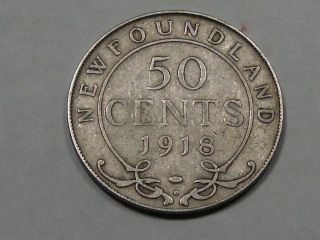 1918c Newfoundland Fifty Cent Silver Coin 6621b photo
