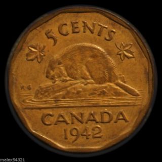 1942 Beaver Tombac George Vi 5 Cents photo