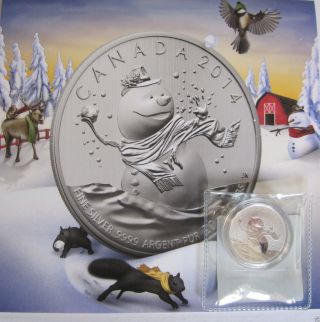 2014 Canada Snowman Christmas $20 For $20 Silver Coin 99.  99 Pure photo