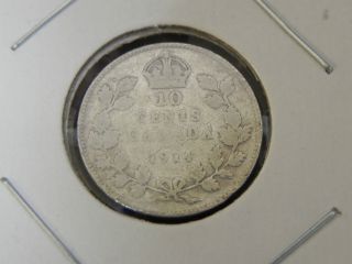 1914 Vg Silver Canadian Canada Maple Leaves George V Dime Ten 10 Cent photo