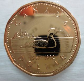 1867 - 1992 Canada Loonie 125th Confederation Anniversary Proof - Like Coin photo