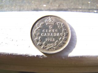 Scarce Old 1913 Canada Canadian Silver George V 5 Cent Coin photo
