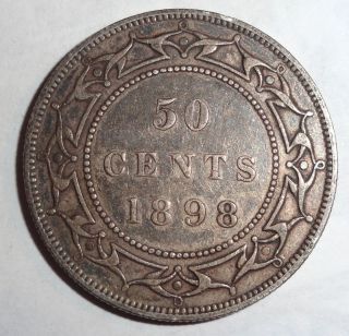 Vintage 1898 50 Cents Newfoundland Silver Half Dollar photo