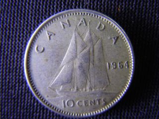 1964 - Canada 10 Cent Coin (silver) - Canadian Dime - World - 26d photo