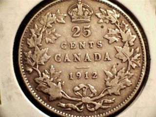 1912 Canadian Twenty Five (25) Cent Coin.  Mid Grade photo