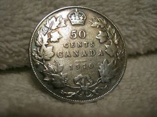 1910 Canada Silver 50 Cent Coin photo