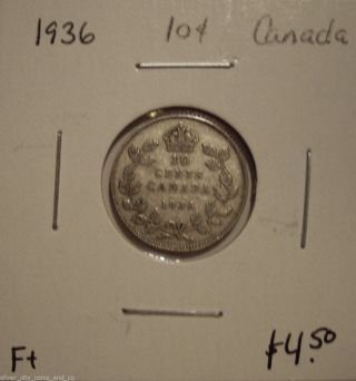 Canada George V 1936 Silver Ten Cents - F, photo