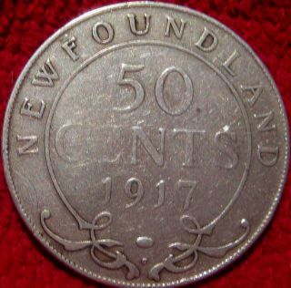 Canada Newfoundland 1917 50 Cent Silver King Edward Vii Coin photo
