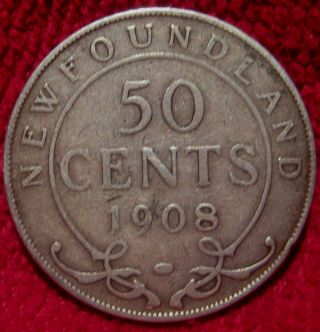 Canada Newfoundland 1908 50 Cent Silver King Edward Vii Coin photo