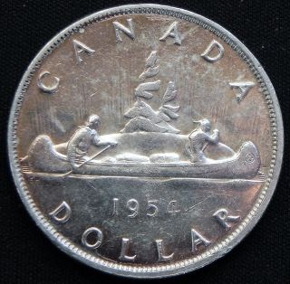 Canadian 1954 Short Water Lines Queen Elizabeth Ii 80 Silver Dollar photo