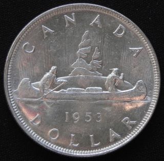 Canadian 1953 Queen Elizabeth Ii 80 Silver Dollar Short Water Line Variety photo