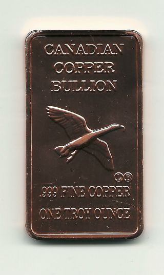 One Troy Ounce.  999 Fine Copper Bar (canadian Copper Bullion) photo