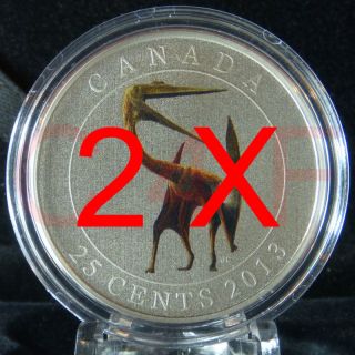 2x - 2013 - Quetzalcoatlus - Glow In The Dark (gitd) Dinosaur 25 - Cent Coin photo