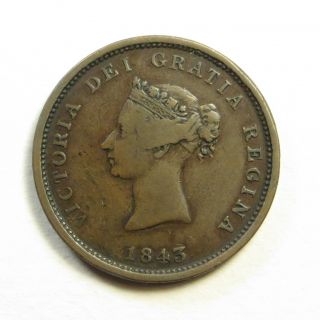 Canadian Province (brunswick) 1 Copper Penny Token 1843 Queen Victoria - Vf photo