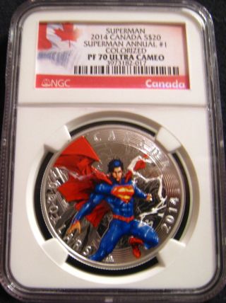 2014 Canada $20 Superman Annual 1 Ngc Pf70 Uc Colorized Fine Silver Pr70 photo