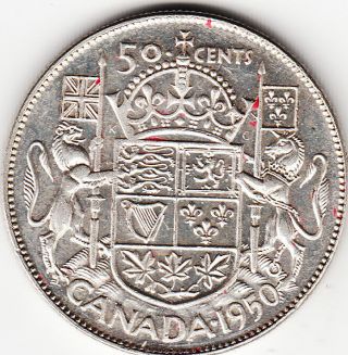 . 800 Silver Lustred 1950 Partial Design In 0 George Vi Fifty Cent Piece Au 50 photo