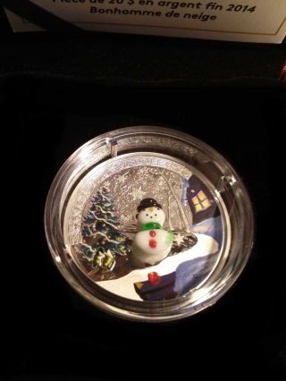 2014 Canada 1oz.  $20 Fine Silver Coin - Murano Glass Snowman photo