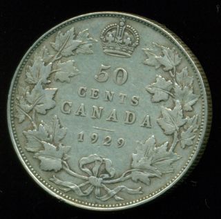 1929 Canada,  King George V,  Silver Fifty Cent Piece photo