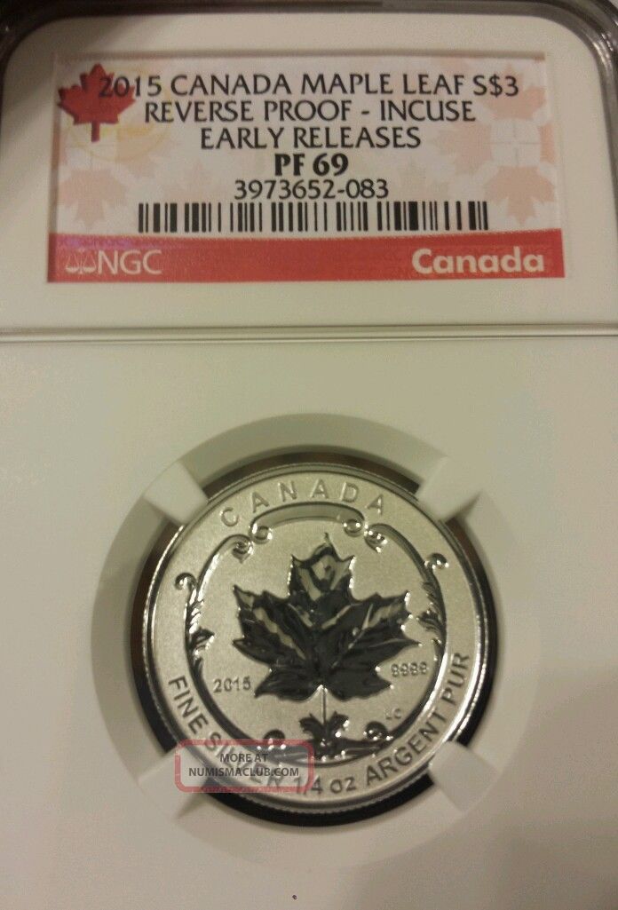 2015 $3 Canada Silver Maple Leaf Incuse Ngc Pf69 Ucam Reverse Proof 1/4 Oz Pr69 Coins: Canada photo
