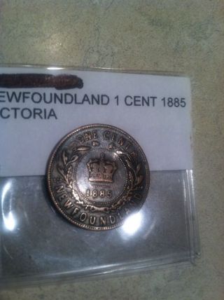 1885 Key Date Rare Newfoundland Canada One Cent Fine Details Uc - 1207 photo