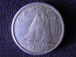 1957 - Canada 10 Cent Coin (silver) - Canadian Coin - World - 14d photo