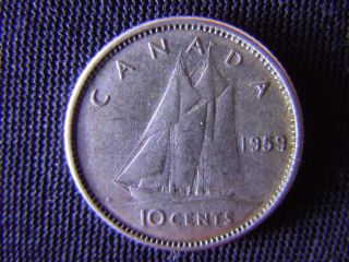 1959 - Canada 10 Cent Coin (silver) - Canadian Dime - World - 22f photo