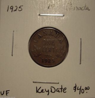 Canada George V 1925 Keydate Small Cent - Vf photo