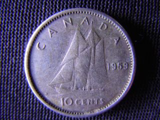 1959 - Canada 10 Cent Coin (silver) - Canadian Dime - World - 33f photo