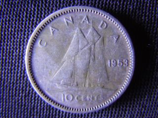 1953 - Canada 10 Cent Coin (silver) - Canadian Dime - World - 30f photo
