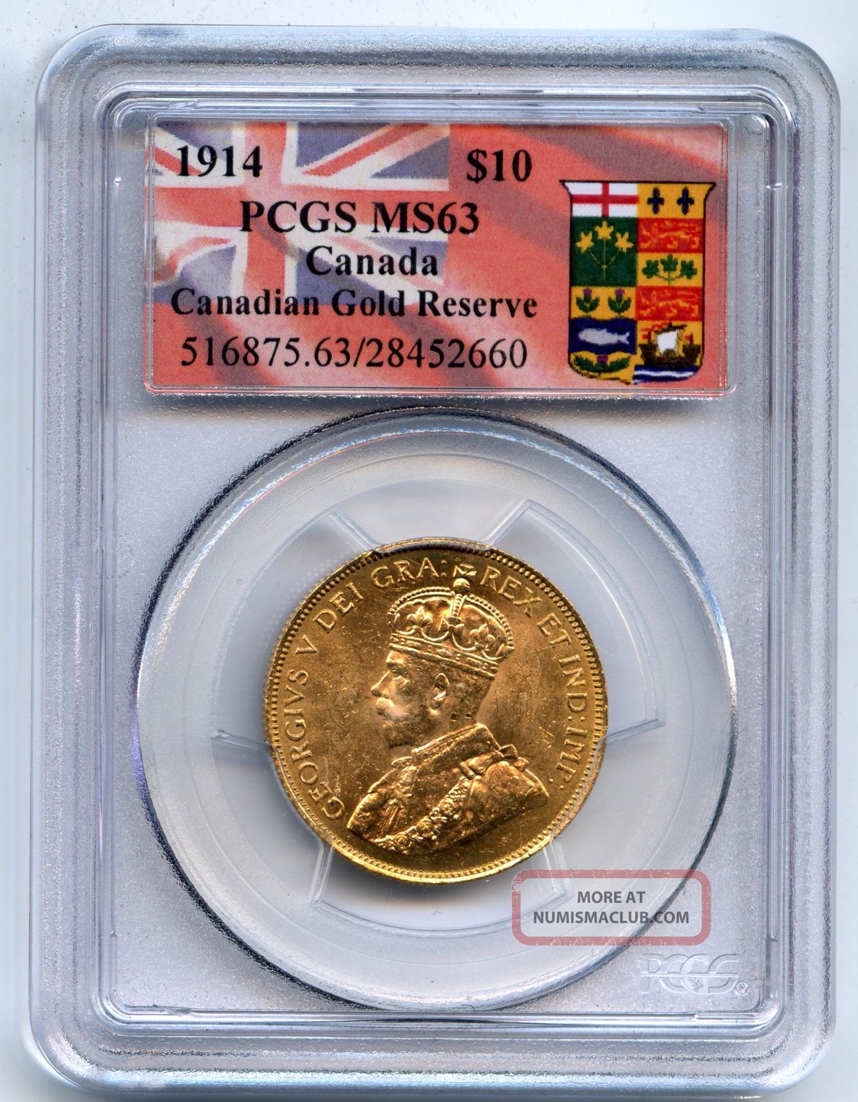1914 Pcgs Ms 63 Canada $10 Ten Dollars Canadian Gold Reserve Coin 39849 Coins: Canada photo