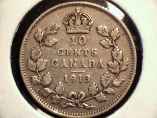 1913 Canadian Ten (10) Cent Coin.  Small Leaves photo