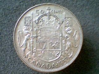 Canada Silver 50 Cents 1953 National Arms,  George Vi Detail photo