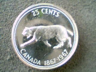 Canada Silver 25 Cents 1967 Centennial - Bobcat,  Qeii Proof photo