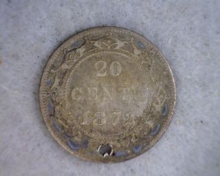 Newfoundland 20 Cents 1872 H Holed Canada Silver (stock 0285) photo