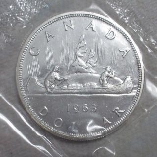 1963 Canada Dollar Km 54.  800 Silver Coin Uncirculated Still Wrapped In Plastic photo