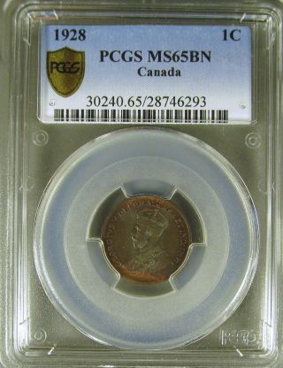 Canada: 1928 Small Cent Pcgs Ms65bn photo