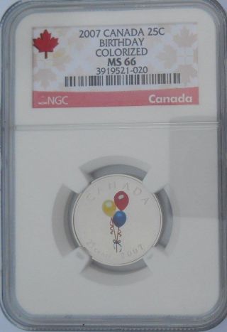 2007 Canada 25 Cent Birthday Colorized Ngc Ms 66 photo