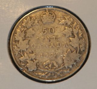 1929 Silver.  800 50 Cent Half Dollar George V Maple Wreath Design photo