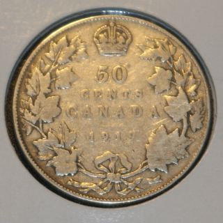 1919 Silver.  925 50 Cent Half Dollar George V Maple Wreath Design photo