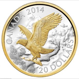 2014 Canada $20 Perched Bald Eagle,  99.  99 Silver Gold 3rd Coin Of Series,  No Tax photo